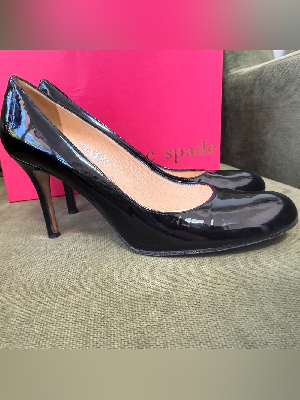 kate spade Black Patent Leather Round Karolina Toe Heels